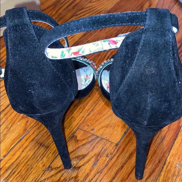 Black velour heel sandals with rhinestones - Picture 6 of 7